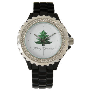 Reloj De Pulsera Personalizar Esparkly árbol de Navidad verde chisp