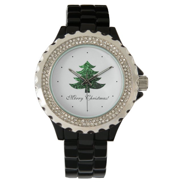 Reloj De Pulsera Personalizar Esparkly árbol de Navidad verde chisp (Anverso)
