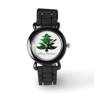 Reloj De Pulsera Personalizar Esparkly árbol de Navidad verde chisp