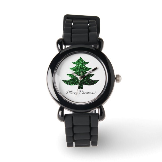 Reloj De Pulsera Personalizar Esparkly árbol de Navidad verde chisp (Anverso)