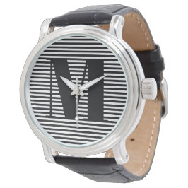 Reloj De Pulsera Personalizar monograma franjas blancas iniciales