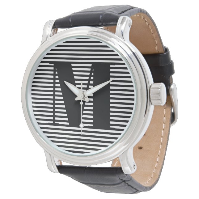 Reloj De Pulsera Personalizar monograma franjas blancas iniciales (Angular)