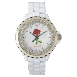 Reloj De Pulsera Personalizar rosa roja con hojas Nombre personaliz
