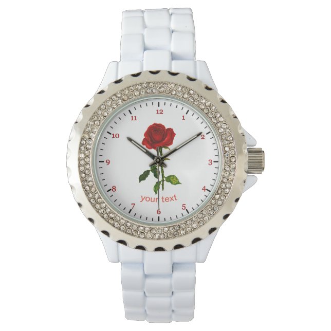 Reloj De Pulsera Personalizar rosa roja con hojas Nombre personaliz (Anverso)