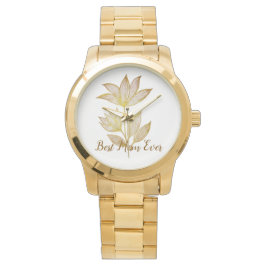 Reloj De Pulsera Personalized Best Mom Ever Golden Floral