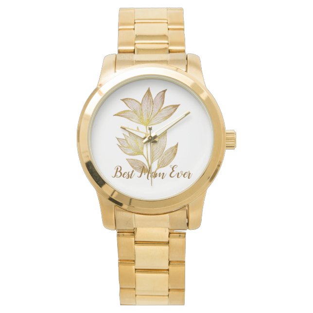 Reloj De Pulsera Personalized Best Mom Ever Golden Floral (Anverso)