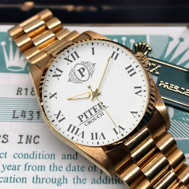 Reloj De Pulsera Personalized black and White initial monogrammed