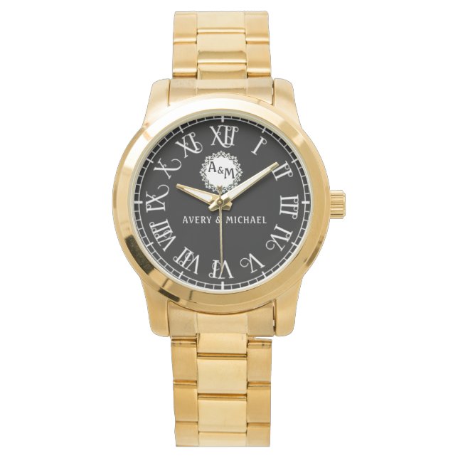 Reloj De Pulsera Personalized Black & White Monogram Couples (Anverso)