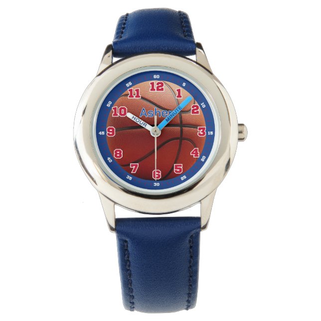 Reloj De Pulsera Personalized Blue Basketball Boys Learning (Anverso)