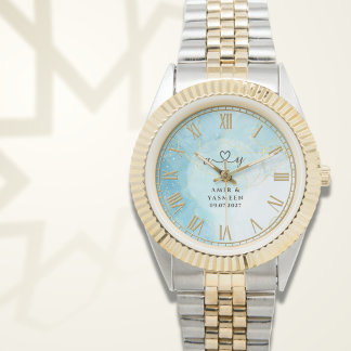 Reloj De Pulsera Personalized Blue Marble Men’s Two-Tone Gold & Sil