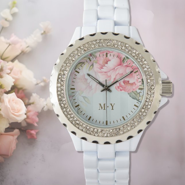 Reloj De Pulsera Personalized Blush Peony Floral Monogram Women’s (Subido por el creador)