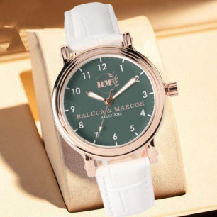 Reloj De Pulsera Personalized copule names minimal monogram green
