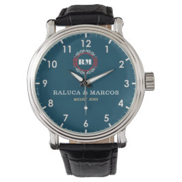Reloj De Pulsera Personalized copule names minimal navy monogram