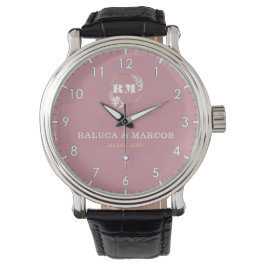Reloj De Pulsera Personalized copule names minimal pink monogram