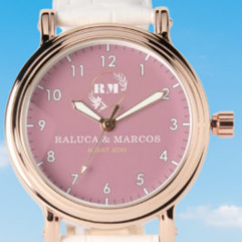 Reloj De Pulsera Personalized copule names minimal pink monogram