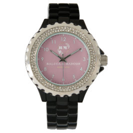 Reloj De Pulsera Personalized copule names minimal pink monogram