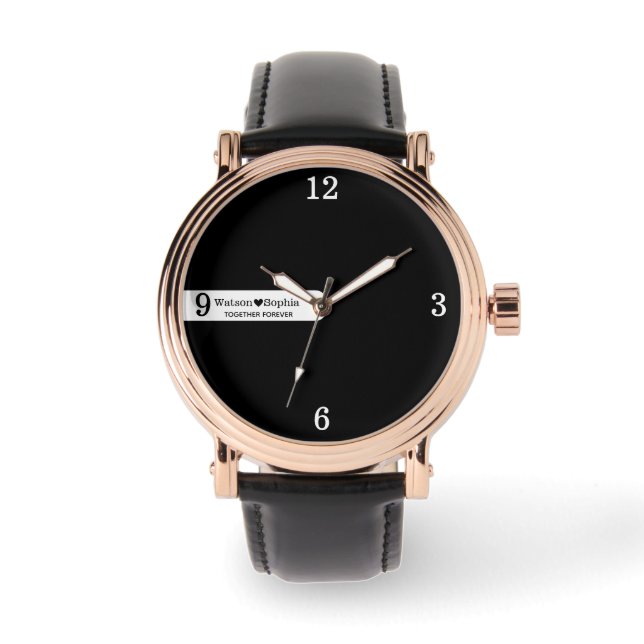 Reloj De Pulsera Personalized Couple Name | Love Quote Black  (Anverso)