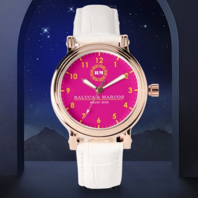 Reloj De Pulsera Personalized couple names minimal monogram pink (Subido por el creador)