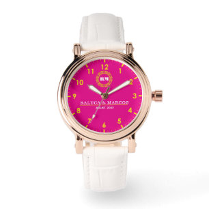 Reloj De Pulsera Personalized couple names minimal monogram pink
