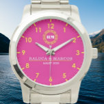Reloj De Pulsera Personalized couple names monogram pink<br><div class="desc">Personalized Custom Couple Watches can be engraved with initials, name or message. Click the “Customize Now“ button and follow the instructions to make this his and hers watches set the one and only for you. Please contact us if you need more details.It is Designed as a perfect love token for...</div>