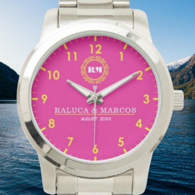 Reloj De Pulsera Personalized couple names monogram pink (Subido por el creador)