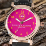 Reloj De Pulsera Personalized couple names monogram pink<br><div class="desc">Couple Watches brilliant stylish and elegant couple watches, his and her love token. A timepiece of eternal love, full of blessings. 💕His and Her Adjustable Watch Strap: High-quality stainless steel material, comfortable to wear. Imported quartz movement, the battery life can reach 2-3 years, and the time display is accurate. 💕Romantic...</div>