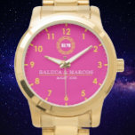 Reloj De Pulsera Personalized couple names monogram pink<br><div class="desc">Couple Watches brilliant stylish and elegant couple watches, his and her love token. A timepiece of eternal love, full of blessings. 💕His and Her Adjustable Watch Strap: High-quality stainless steel material, comfortable to wear. Imported quartz movement, the battery life can reach 2-3 years, and the time display is accurate. 💕Romantic...</div>