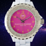 Reloj De Pulsera Personalized couple names monogram pink and yellow<br><div class="desc">Custom Personalized Watch with his & her initials and date, this custom watch is a sweet anniversary gift to celebrate a milestone occasion for a couple. It makes a meaningful gift for a special day. Personalized Watch Wedding Gift for Groom, Watch For Groom, Anniversary Gift for Men, Groom Gift From...</div>