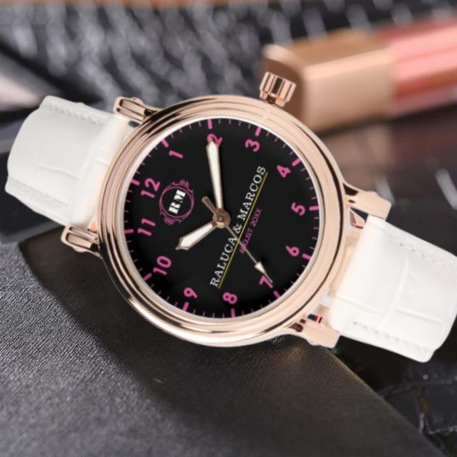 Reloj De Pulsera Personalized couple names monogram pink black (Subido por el creador)