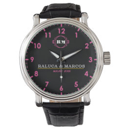 Reloj De Pulsera Personalized couple names monogram pink black