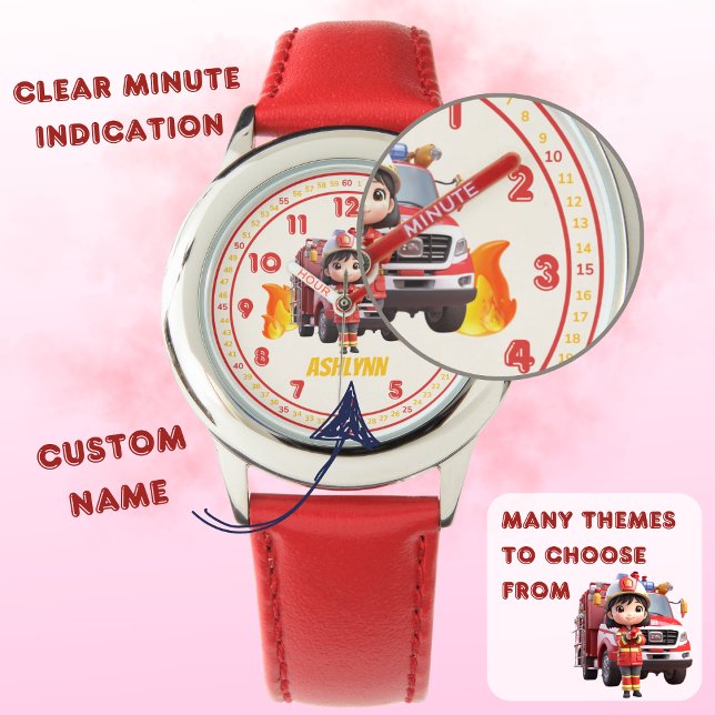 Reloj De Pulsera Personalized Cute Girl Firefighter Girls Learning (Subido por el creador)