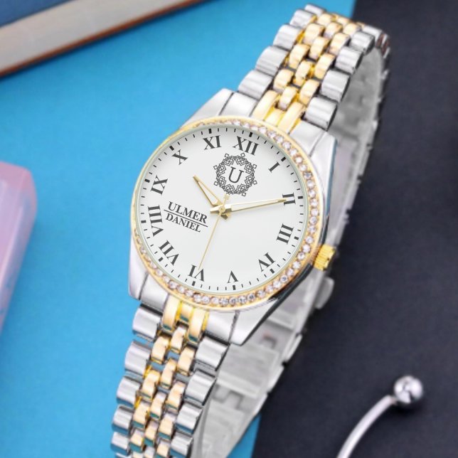 Reloj De Pulsera Personalized Elegant Monogram Custom Name & Initia (Subido por el creador)