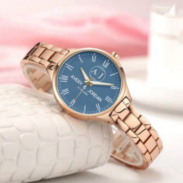 Reloj De Pulsera Personalized Gold Blue Dial Elegant Custom Gift (Subido por el creador)