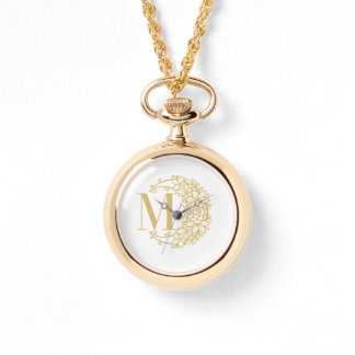 Reloj De Pulsera Personalized Gold Pocket Watch with Initial M 