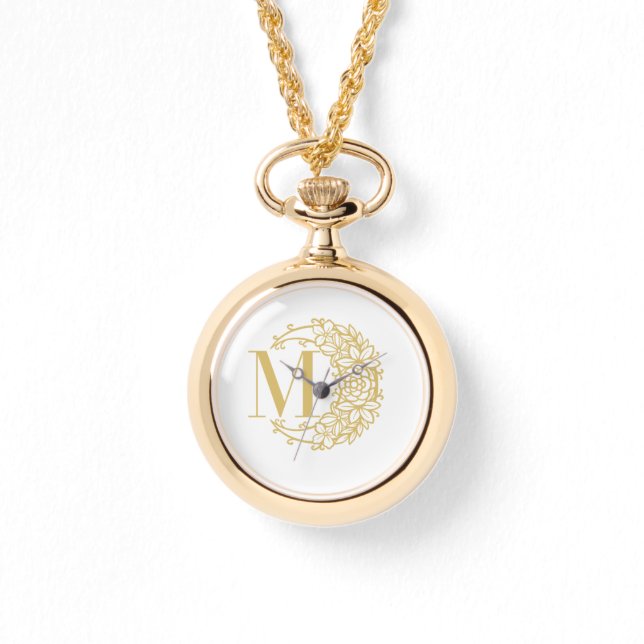 Reloj De Pulsera Personalized Gold Pocket Watch with Initial M  (Anverso)
