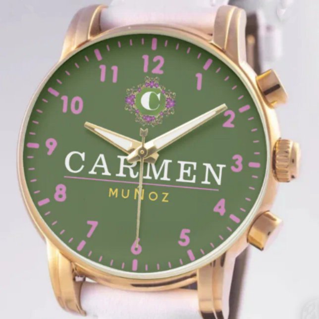 Reloj De Pulsera Personalized Green Dial Elegant Custom Name Design (Subido por el creador)
