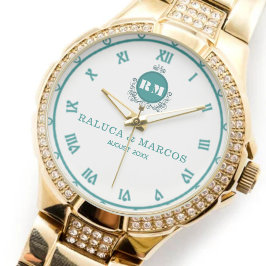 Reloj De Pulsera Personalized Green & White Monogram Couple’s Name