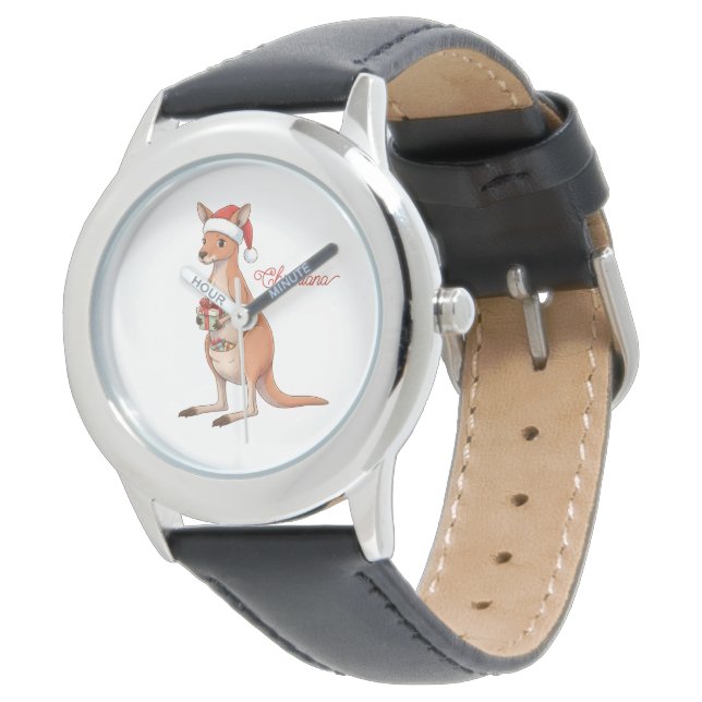 Reloj De Pulsera Personalized Kangaroo With Santa Hat Christmas (Angular)