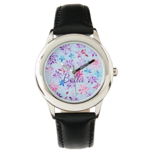 Reloj De Pulsera Personalized Kids Watch with Black Leather Strap (Anverso)