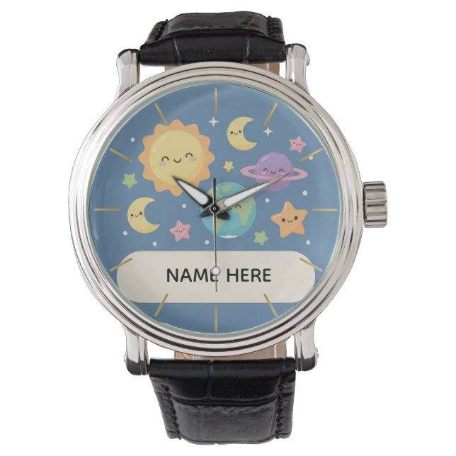Reloj De Pulsera Personalized Kids Watch with Name Cute Space Theme (Anverso)