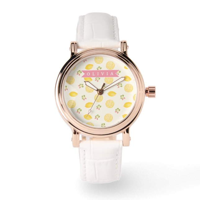 Reloj De Pulsera Personalized Lemon Floral Summer Custom Name (Anverso)
