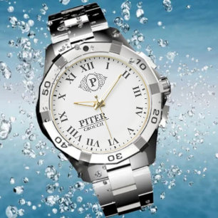 Reloj De Pulsera Personalized Monogram and Name black and white