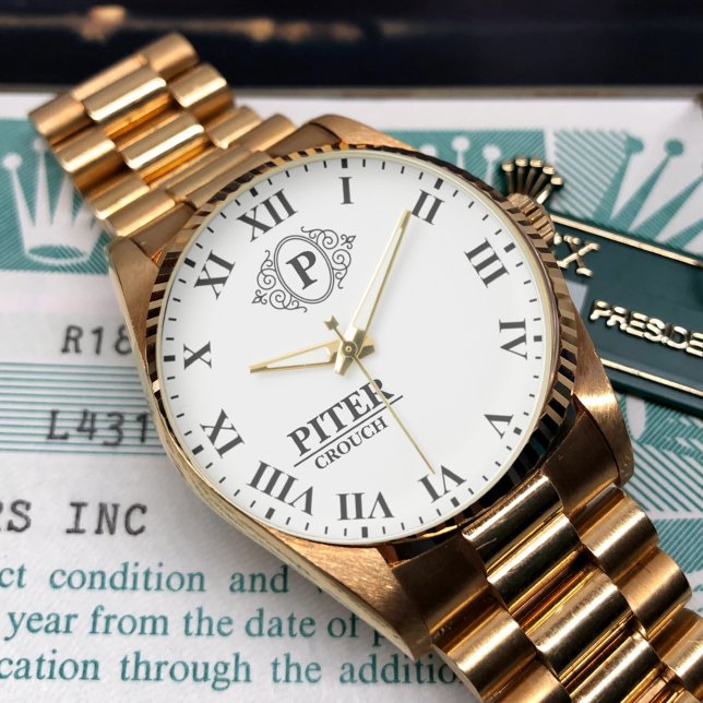 Reloj De Pulsera Personalized Monogram and Name black and white (Subido por el creador)