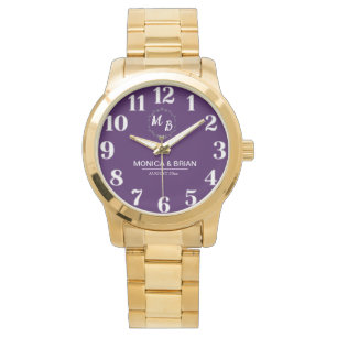 Reloj De Pulsera Personalized name and Monogram White And Purple