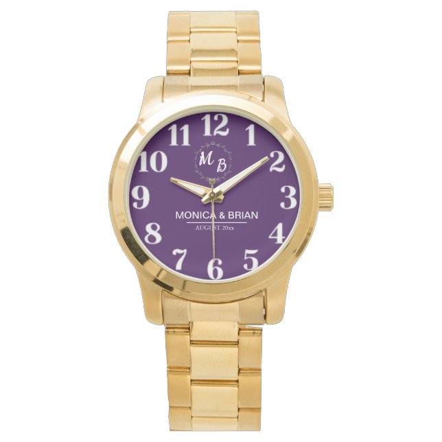 Reloj De Pulsera Personalized name and Monogram White And Purple (Anverso)
