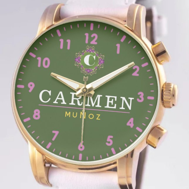 Reloj De Pulsera Personalized name green pink monogram custom (Subido por el creador)