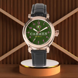 Reloj De Pulsera Personalized Olive Green Crest custom name