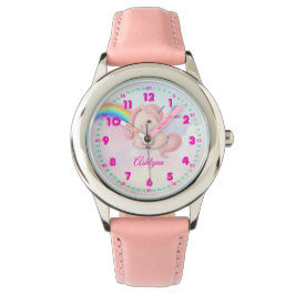 Reloj De Pulsera Personalized Pink Girls Watercolor Rainbow Unicorn