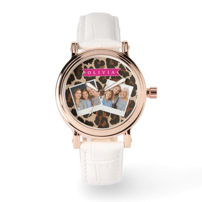 Reloj De Pulsera Personalized Pink Leopard Print Chic Animal Print (Anverso)