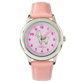 Reloj De Pulsera Personalized Pink Rainbow Llama Girls Learn Time